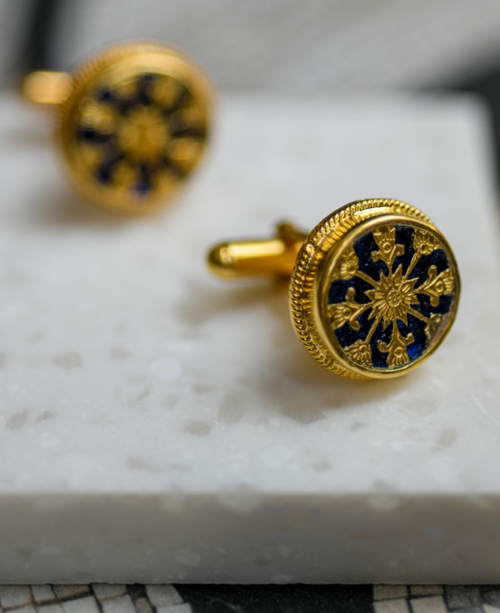 24k gold plated blue cuff links, made with sterling silver 